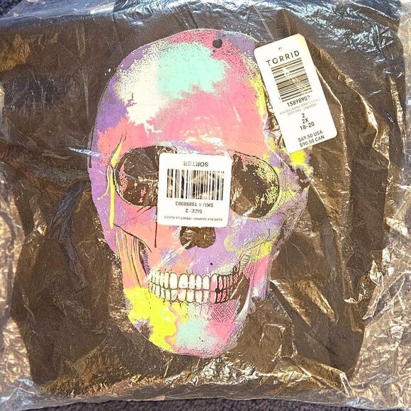 TORRID SUPER SOFT BLACK HOODED SKULL PRINT PLUS SIZE SKATER DRESS SIZE SIZE 2X - Picture 11 of 16